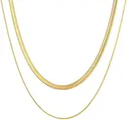 [Tomovely] 14K Gold-Plated Snake Chain Necklace Layered Thin Thick Herringbone Women's Gold Necklace