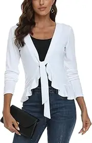 Andy & Natalie Women's Ruffled Tie Front Cardigan Long Sleeve Open Front Bolero Shrugs