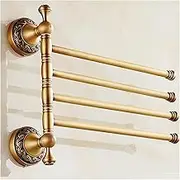 Swivel Towel Rack Vintage Carved Brass Towel Bar Wall Mounted Towel Holder Folding Arm Brushed Finish Towel Shelf for Restroom Bathroom (Color : 4Bars)