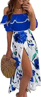 [N\W] NW Summer Women's Flower one Word flip Shoulder Print Dress