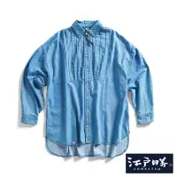 在飛比找Yahoo奇摩購物中心優惠-EDOKATSU 江戶勝 細褶寬牛仔長袖襯衫-女-拔淺藍