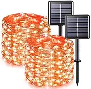 JMEXSUSS 2 Pack Solar Halloween Lights, 33ft 100 LED Outdoor Waterproof Orange Solar Lights for Tree Yard Patio Garden Halloween Thanksgiving Decorations