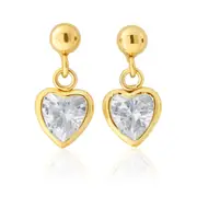 9ct Yellow Gold Heart Shape Zirconia Drop Earrings