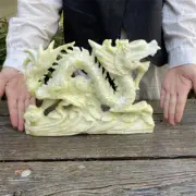 3.4kg 283mm Natural Xiuyan Jade Dragon Statue Quartz Crystal Carving Decorate C6