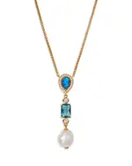 Nadri Blue Lagoon Mixed Stone Lariat Necklace in 18K Gold Plated, 16-18