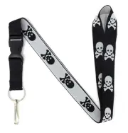 Vinylcation Skull and Crossbones Lanyard Keychain and ID Holder with Detachab...