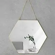 Foo Foo Hanging Wall Mirror Decor, Gold Mirror Color, Hexagon Mirrors Wall Deco | Size 30X26 cm 11.8” by 10.3" | Mirror for Wall with a Strong Chain and Hooks | Hanging Gold Wall Mirror as Home Decor, Bathroom Mirror, Bedroom Mirror and Living Room