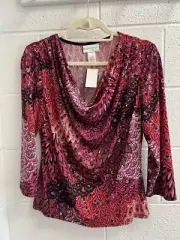 NWT Drapers and Damons Colorful Top with Peacock/Feather Pattern, Sequins Size M