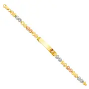 Real 14K Tri Tone Gold 6 Inch Heart Link Chain Child Kid Baby ID Bracelet