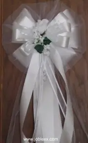 6 WHITE ROSE Satin Edge Ribbons Pew Bows for Weddings