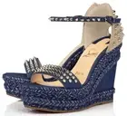 Christian Louboutin Madmonica 120 Blue Denim Platform Wedge Sandal Heel Pump 40
