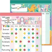 Reward Chart for Kids – 2 Pack Unicorn Dinosaur Behavior Chart for Kids, Pad with 26 Chore Charts, 1920 Star Stickers, 49 Incentive Stickers, Responsibility Chart for Kids Toddlers - Kids Chore Chart