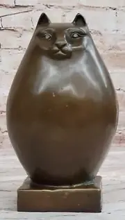 Handcrafted Botero Tribute Fat Cat Abstract Modern Animal Figurines Bronze Deal