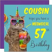 57th Cousin Birthday Card - Meowgical Cat Funny Birthday Card for 57 Year old fifty seventh, fifty seven