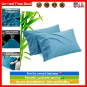 Comfortable Breathable Pillow Covers - 2 Pack Blue Bamboo Rayon Cooling Cases