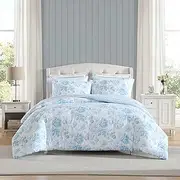 [Laura Ashley] Queen Comforter Set, Bedding Set Includes Matching Bed Sheets, Shams & Pillowcases, Medium Weight, Oeko-TEX Certified (Anja Blue)