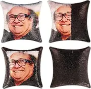 [Rackynass] Danny Devito Funny Sequin Throw Pillow Cover Magic Reversible Mermaid Sequin Pillow Case Decorative Cushion Cover Glitter Accent Pillow 16x16 Inches