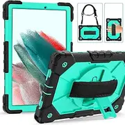 Case for Samsung Galaxy Tab A8 10.5 inch 2022 (SM-X200/X205/X207), Heavy Duty Rugged Protection Case 360 Rotating Stand Hand Shoulder Strap A8 Tablet Case, Black