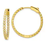 Sterling Silver Polished Gold-Tone In & Out Cz Hinged Hoop Earrings