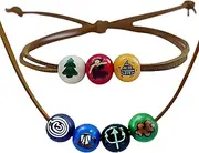 [Zaky] Anime Camp Half Blood Percy J. Annabeth Inspired Necklace Leather String Suede Cord Trendy Natural Wooden Bead Bracelet Demigod Trident Olympian Necklace 2 Pcs, 1, Wooden, No Gemstone