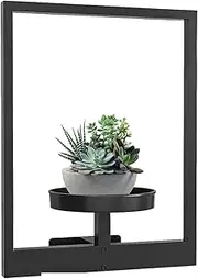 Picture Frame Wall Plant Holder, 15'' × 12'' Wall Mounted Metal Frame Plant Tray Stand, Stable Plant Hanger Indoor, Simple Stylish Window Plant Display Shelf, for Home Decor (Black)