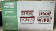 Pyrex NIB Star Wars Holiday Glass 8-piece Christmas Food Storage Set Bowls Lids
