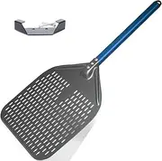 Perforated 13" Pizza Peel, High Temperature Resistant Metal Spatula, Square Oven Utensils, Homemade Bread Swivel, Hook Wall Rack (Blue handle)
