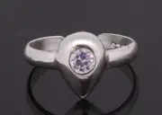 Toe Ring Sterling Silver Heat Shaped Adjustable With CZ Stone Handmade