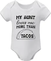 [WOOYONGING] My Aunt Loves Me More Than Tacos Cotton Romper Baby Girl Short Sleeve Girl Newborn Outfit White Baby Clothes Unise
