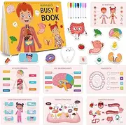 Dynaeuty Montessori Dinosaur Busy Book for Toddlers 1-3, Preschool Learning Activities, Kindergarten Workbook for Kids 3-5 Years (Orange#02)