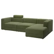 JÄTTEBO 4-seat mod sofa w chaise longue, right with headrest/Samsala dark yellow-green