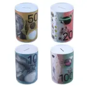 Money Tin Australian Box Jar Piggy Bank Coin Currency Design 15cm x 10cm