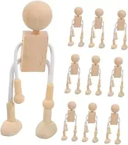 Vaguelly Craft Kits for Boys and Girls 10pcs Wooden Robot Dolls Paintable and Detachable Enhance Creative Skills