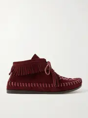 [Isabel Marant] Isabel Marant - Felsa Fringed Tasseled Leather-trimmed Suede Ankle Boots - Burgundy - FR41 FR41 Burgundy