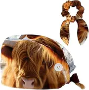 [YTYVAGT] Scrub Caps Women,Scrub Hats Suitable for Women,Animal High Land Cow