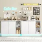 White Sideboard Buffet with LED Lights Storage Cabinet Cupboard Set of 2