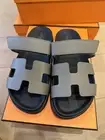 NIB HERMES Chypre Etain Grey Sandals 37.5 Woman Ladies Epsom Leather Slides