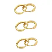 3 Pair 18k Yellow Gold Huggie Hoop Square Hinged Sleeper Earrings Non-allergenic