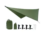 Hammock Rain Fly Waterproof And Lightweight, Tent Tarp For Camping Backpacking Hiking,360*290Cm Military Green