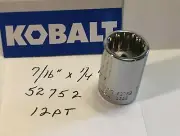 Kobalt 7/16" x 1/4" Dr Socket 52752- 12 Pt - Chrome Finish Free USA Shipping