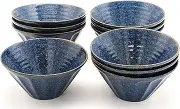 Mino Ware Japanese Cafe Series Chrysanthemum Pattern, Flat Bowl, Indigo Snow, Set of 10 (Size: H 3.1 x W 6.5 x D 6.5 inches (8 x 16.5 x 16.5 cm)