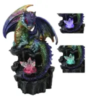 Green Blue Gold Galaxy Baby Dragon On Faux Geode LED Crystals Rock Figurine