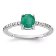 Sterling Silver Rh-plated Emerald and White Topaz Solitaire Ring Size 8