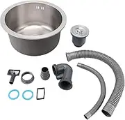 Kitchen Sink 304 Stainless Steel Brushed Single Bowl Round Sink Proof High Temperature Easy Clean for Home Bar Family Kitchen 36cm