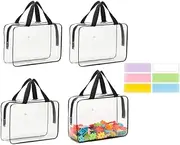 Toy Storage Bags with Labels, Set of 4, Clear PVC, Large Size, for Building Blocks, Board Games, Puzzles