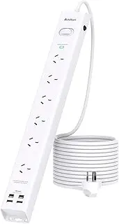 Surge Protector Power Board - 6 Widely Outlets with 4 USB Ports(2 USB C Outlets), Addtam Power Strip with 3M Extension Cord, 900J Surge Protection, Flat Plug, Wall Mount for Home Office