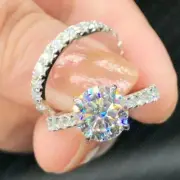 2.17 TCW Round Cut Moissanite Bridal Set Engagement Ring 14k White Gold Plated