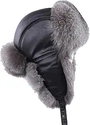 [keusyoi] Winter Men's Fur Bomber Hat Fur Ushanka Cap Trapper Hat Russian Man Ski Hats Hunting Caps