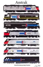 Amtrak Pointless Arrow Locomotives 11"x17" Railroad Poster Andy Fletcher signed