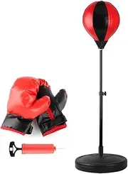 Punching Ball, Inflatable Free Standing Boxing Ball with Boxing Gloves and Pump, Boxing Bag Sets with Height Adjustable Stand, Kids Boxing Set for Punching Training Exercise